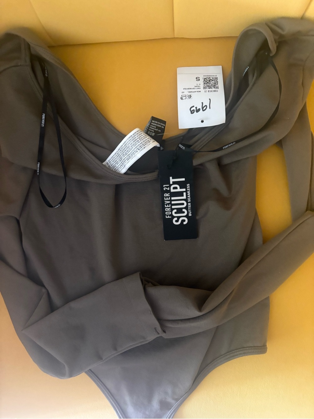 Forever 21 Kids Long-Sleeve One-Piece Bodysuit in Taupe
